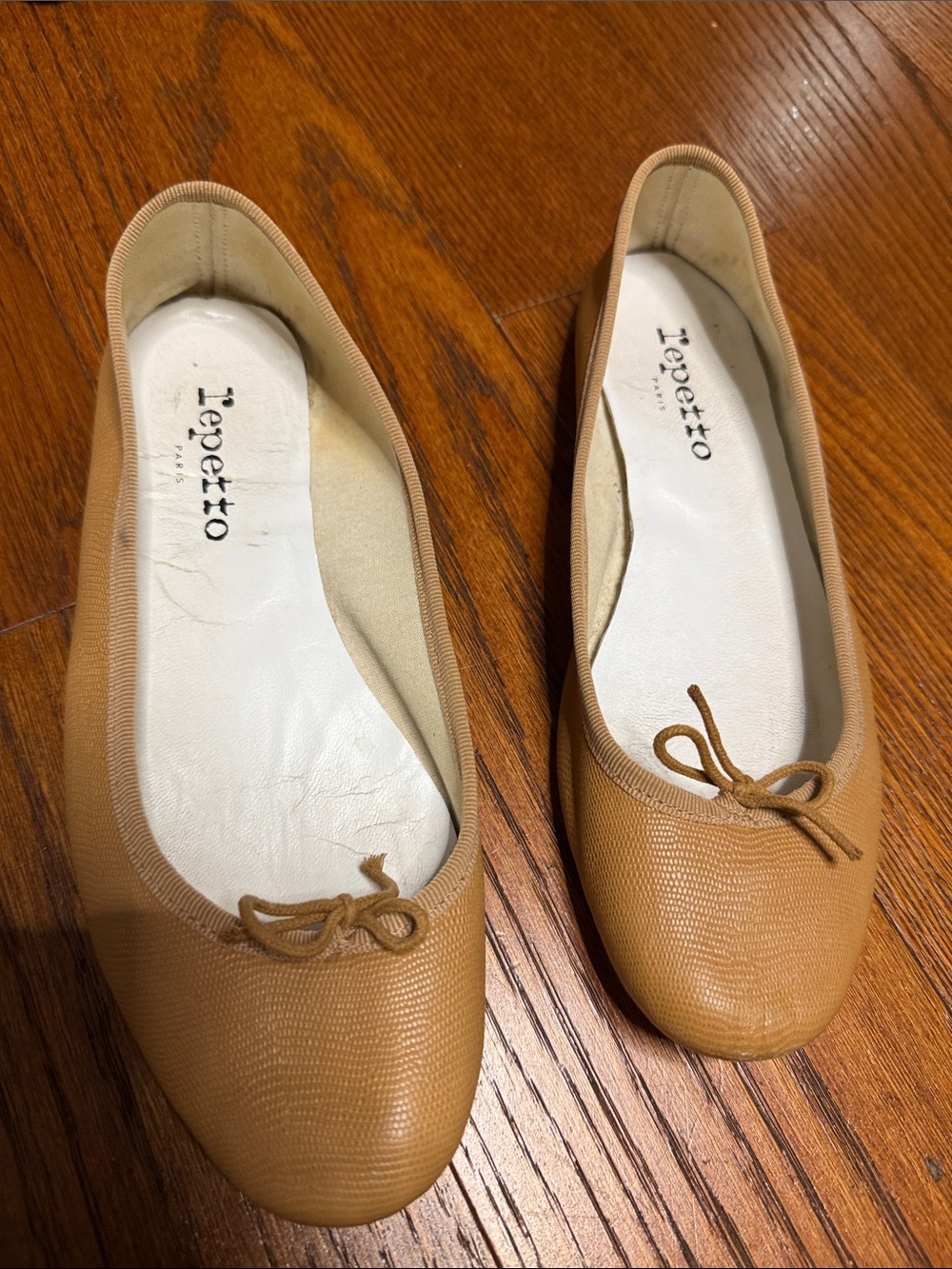 Repetto Women’s Tan Ballet Flats with Bow Detail